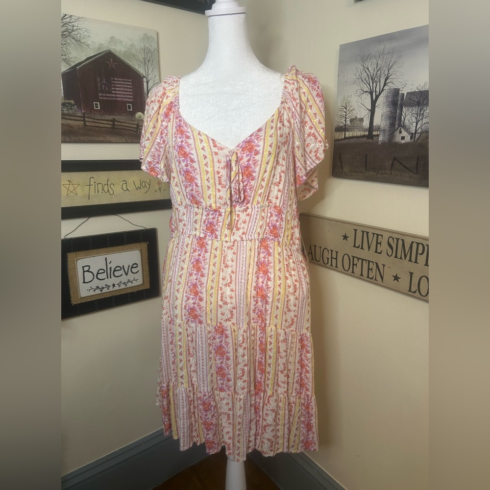 Rewind Pink and Yellow Floral Midi Dress